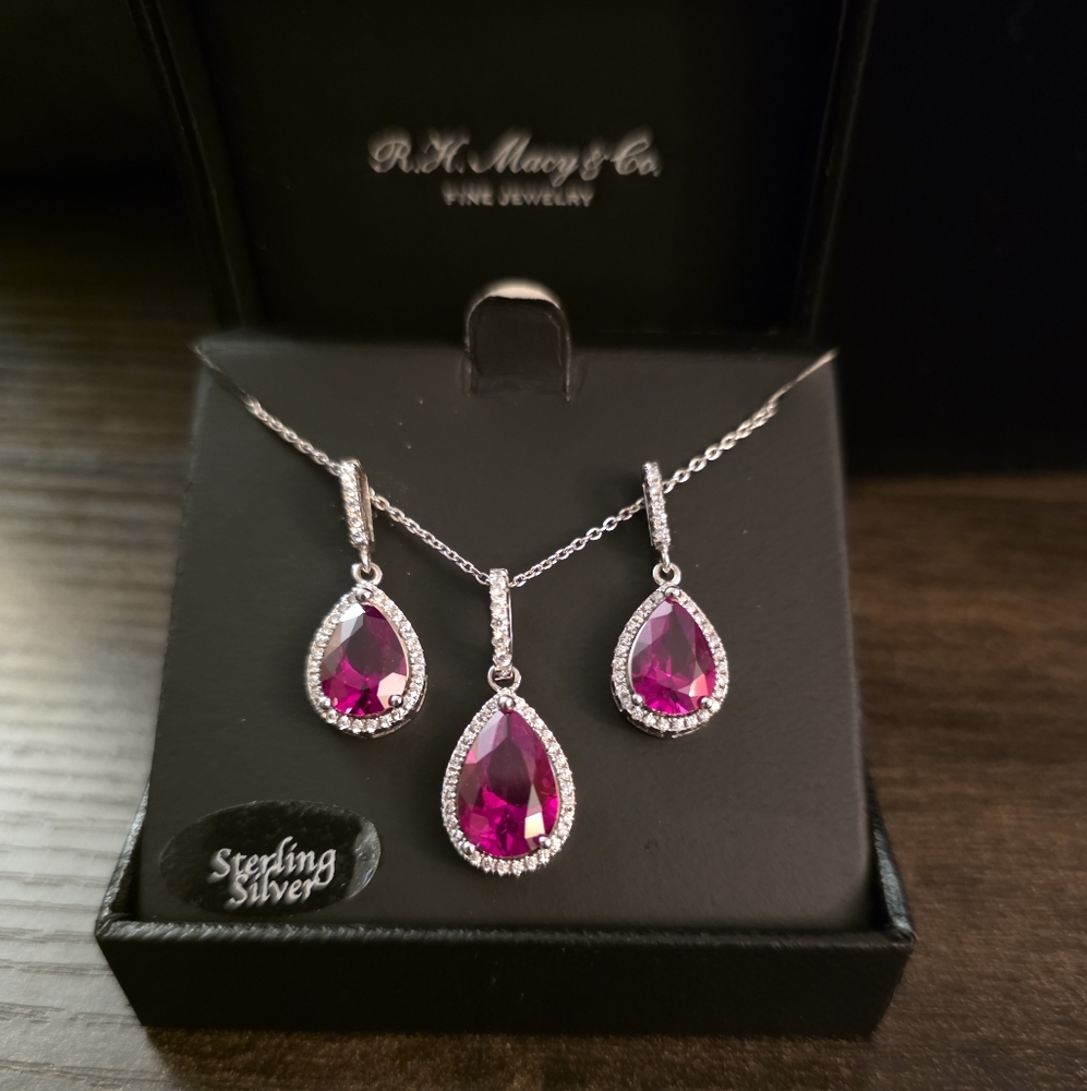 Lab Created Ruby Cz Necklace and Earring Set